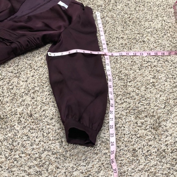 Ieena for Mac Duggal Plunge V-Neck Puff Long Sleeve Jumpsuit Size 8 Plum Purple - Picture 12 of 12